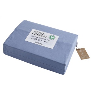 Royal Comfort 250TC Organic 100% Cotton Sheet Set 4 Piece Luxury Hotel Style - Double - Indigo