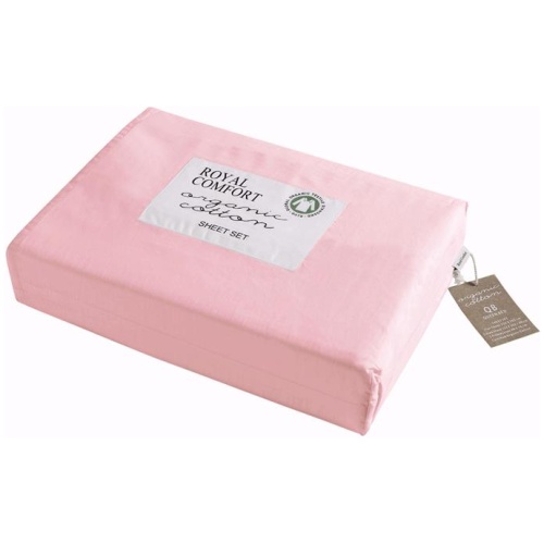 Royal Comfort 250TC Organic 100% Cotton Sheet Set 4 Piece Luxury Hotel Style - King - Blush