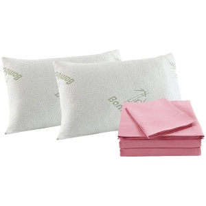 Royal Comfort Bamboo Blend Sheet Set 1000TC and Bamboo Pillows 2 Pack Ultra Soft - King - Blush