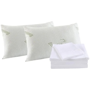 Royal Comfort Bamboo Blend Sheet Set 1000TC and Bamboo Pillows 2 Pack Ultra Soft - King - White