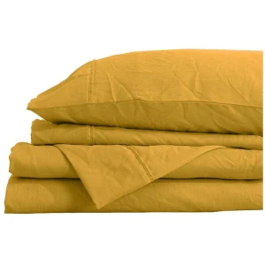 Royal Comfort Flax Linen Blend Sheet Set Bedding Luxury Breathable Ultra Soft - King - Mustard Gold