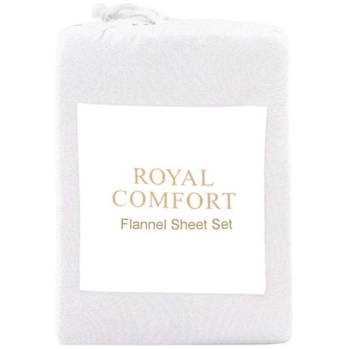 Royal Comfort Polar Fleece Flannel Sheet Set Ultra Soft Plush Cozy - Single - White