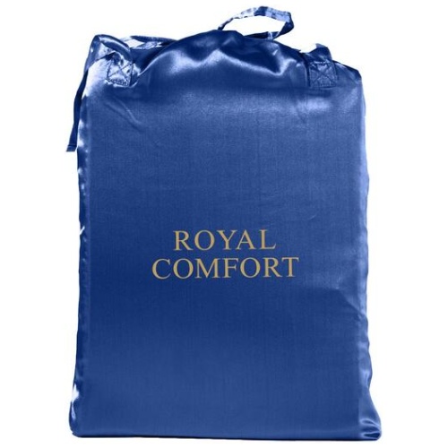 Royal Comfort Satin Sheet Set 3 Piece Fitted Sheet Pillowcase Soft - Queen - Navy Blue