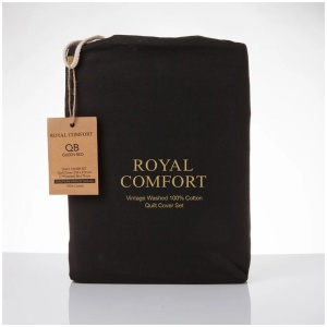 Royal Comfort Vintage Washed 100% Cotton Quilt Cover Set Bedding Ultra Soft - Single - Charcoal