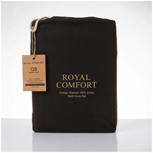 Royal Comfort Vintage Washed 100% Cotton Quilt Cover Set Bedding Ultra Soft - Single - Charcoal