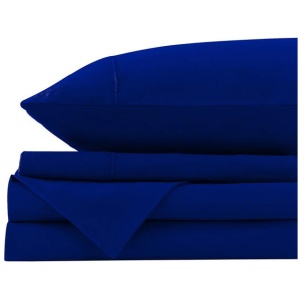 Royal Comfort Vintage Washed 100% Cotton Sheet Set Fitted Flat Sheet Pillowcases - King - Royal Blue