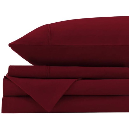 Royal Comfort Vintage Washed 100% Cotton Sheet Set Fitted Flat Sheet Pillowcases - Single - Mulled Wine