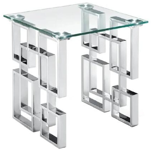 Royale Silver Side Table - White Marble