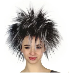 SPIKY WIG Punk Short Costume Party Hair Cosplay Rock Fancy Dress Womens 80s - Black/White