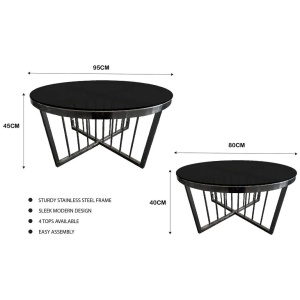 Salina Coffee Table 80cm Black Base - Black Glass