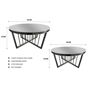 Salina Coffee Table 80cm Black Base - Mirror Glass