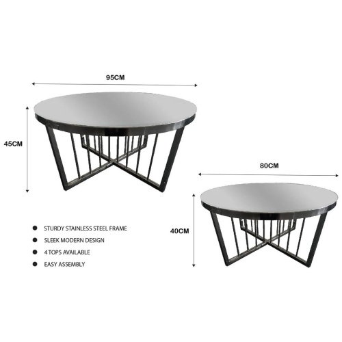 Salina Coffee Table 80cm Black Base - Mirror Glass