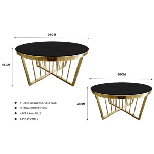 Salina Coffee Table 80cm Gold Base - Black Glass