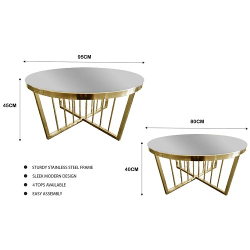 Salina Coffee Table 80cm Gold Base - Mirror Glass