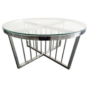 Salina Coffee Table 80cm Silver Base -Clear Glass