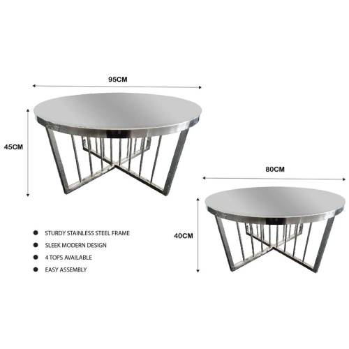 Salina Coffee Table 80cm Silver Base - Mirror Glass