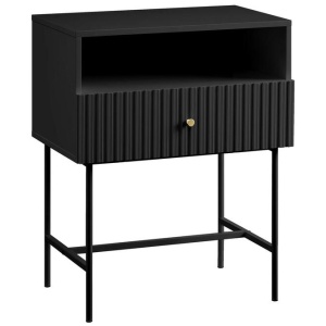 Sarantino Cecil Slender Fluted Bedside Table in Black