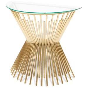 Sassy Round Glass Console Table - Brushed Gold Base by Interior Secrets - AfterPay Available