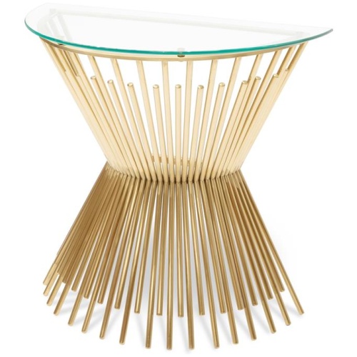 Sassy Round Glass Console Table - Brushed Gold Base by Interior Secrets - AfterPay Available