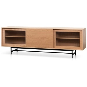 Sergio 2.1m Wooden Entertainment TV Unit - Natural with Flute Glass Door by Interior Secrets - AfterPay Available