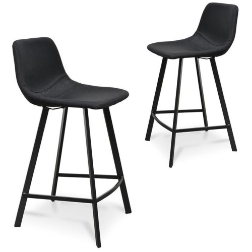 Set Of 2 - Duke 65cm Fabric Bar Stool - Black by Interior Secrets - AfterPay Available
