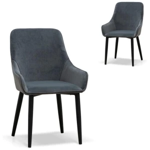 Set of 2 - Acosta Dining Chair - Grey Velvet in Black Legs by Interior Secrets - AfterPay Available