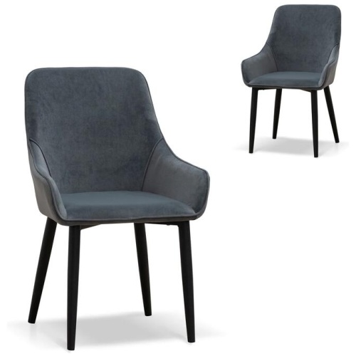 Set of 2 - Acosta Dining Chair - Grey Velvet in Black Legs by Interior Secrets - AfterPay Available