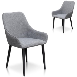 Set of 2 - Acosta Fabric Dining Chair - Pebble Grey in Black Legs by Interior Secrets - AfterPay Available