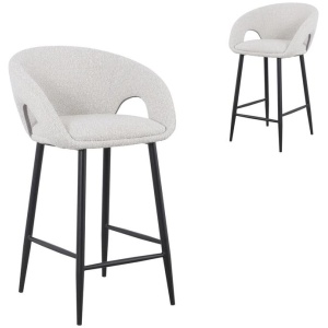 Set of 2 - Albinus 65cm Bar Stool - Pearl Grey Boucle - Last Set by Interior Secrets - AfterPay Available