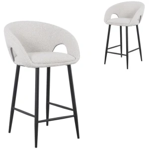 Set of 2 - Albinus 65cm Bar Stool - Pearl Grey Boucle - Last Set by Interior Secrets - AfterPay Available