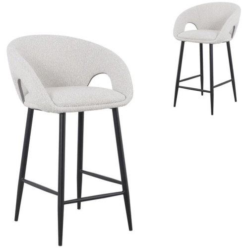 Set of 2 - Albinus 65cm Bar Stool - Pearl Grey Boucle - Last Set by Interior Secrets - AfterPay Available