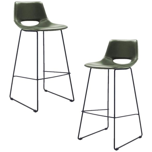 Set of 2 - Bernard Faux Leather Bar Stool - Dark Green by Interior Secrets - AfterPay Available