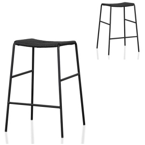 Set of 2 - Carrillo 65cm Rattan Barstool - Full Black by Interior Secrets - AfterPay Available