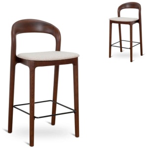 Set of 2 - Caspar 65cm Dark Brown Bar Stool - Beige by Interior Secrets - AfterPay Available