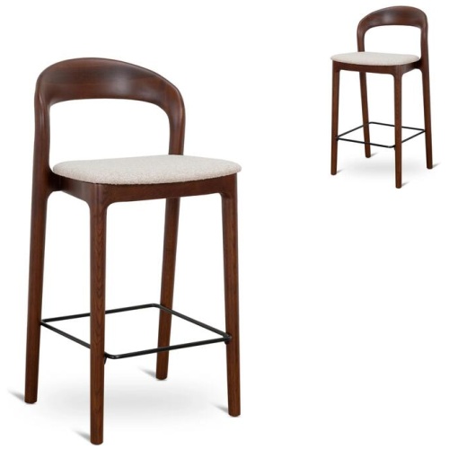 Set of 2 - Caspar 65cm Dark Brown Bar Stool - Beige by Interior Secrets - AfterPay Available