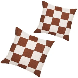Set of 2 - Check 40cm Square Cushion - Rust by Interior Secrets - AfterPay Available