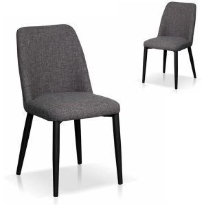 Set of 2 - Emmitt Fabric Dining Chair - Dark Grey in Black Legs by Interior Secrets - AfterPay Available