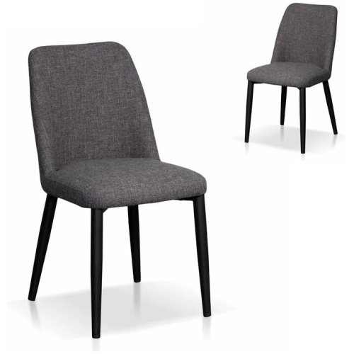 Set of 2 - Emmitt Fabric Dining Chair - Dark Grey in Black Legs by Interior Secrets - AfterPay Available