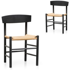 Set of 2 - Erika Rattan Black Dining Chair - Natural Seat by Interior Secrets - AfterPay Available