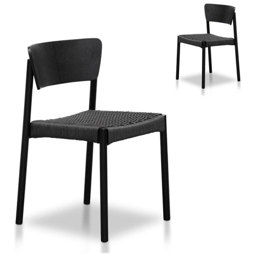 Set of 2 - Filiberto Rope Seat Dining Chair - Black by Interior Secrets - AfterPay Available