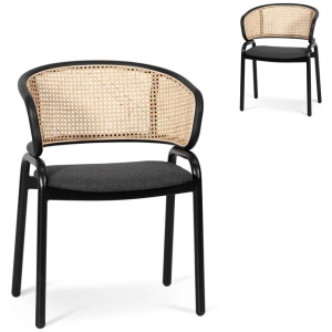 Set of 2 - Florine Fabric Dining Chair - Grey with Rattan Back by Interior Secrets - AfterPay Available