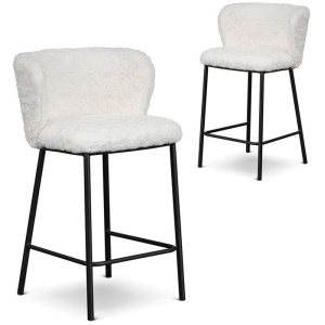 Set of 2 - Flossie 65cm Fabric Bar Stool - Cloud Fur by Interior Secrets - AfterPay Available