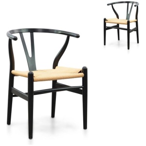 Set of 2 - Harper Wooden Dining Chair - Black - Natural Seat by Interior Secrets - AfterPay Available