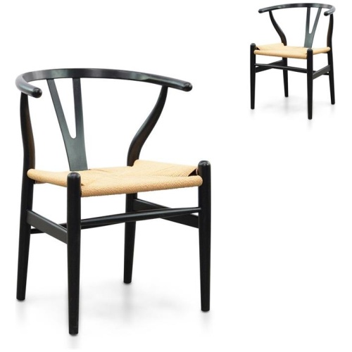 Set of 2 - Harper Wooden Dining Chair - Black - Natural Seat by Interior Secrets - AfterPay Available