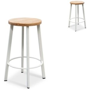Set of 2 - James 65cm Natural Timber Seat Bar Stool - White Frame by Interior Secrets - AfterPay Available