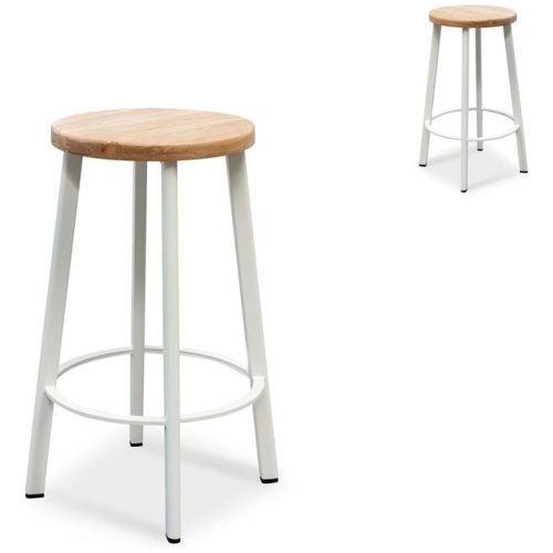 Set of 2 - James 65cm Natural Timber Seat Bar Stool - White Frame by Interior Secrets - AfterPay Available