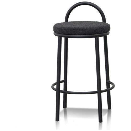 Set of 2 - Mclean 63cm Black Frame Bar Stool - Black Boucle by Interior Secrets - AfterPay Available