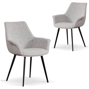 Set of 2 - Nola Fabric Dining Chair - Moonlit Pepper Boucle by Interior Secrets - AfterPay Available