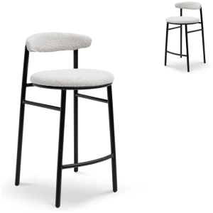 Set of 2 - Oneal 65cm Bar Stool - Moon White Boucle and Black Legs by Interior Secrets - AfterPay Available