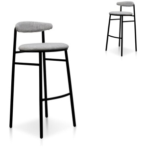 Set of 2 - Oneal 65cm Fabric Bar Stool - Silver Grey and Black Legs by Interior Secrets - AfterPay Available
